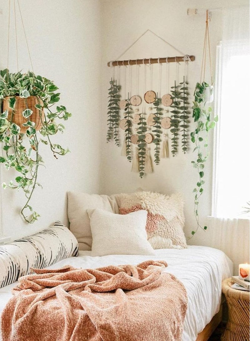 عش الحضري معلق حائطي من المكرميه لعرض الصور، منظم لبطاقات الصور وإكسسوارات الشعر مع أوراق، ديكور حائطي بوهو طبيعي مصنوع يدويًا، هدية - Image 2