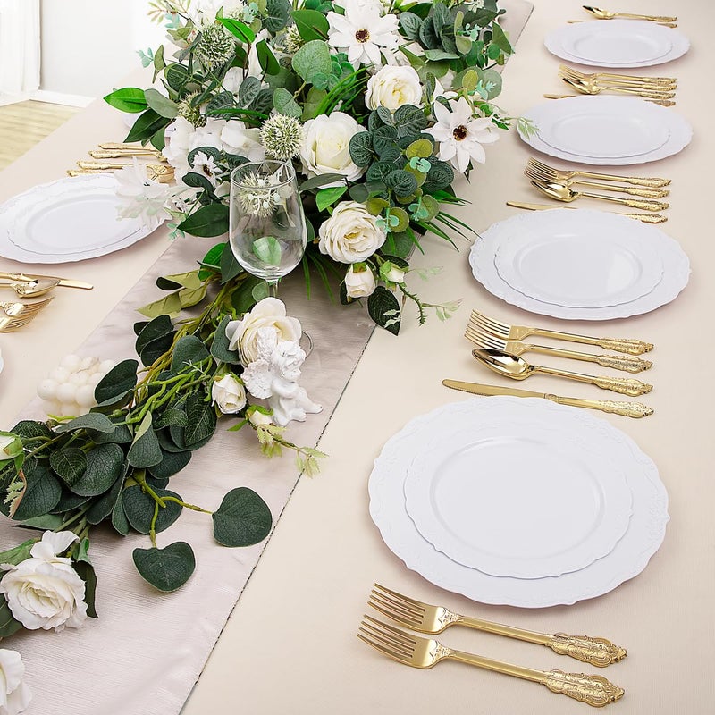 DaYammi 60PCS White Plastic Plates, Heavy Duty White Disposable Premium 7.5inch Dessert Cake Salad Appetizer Plates Hard Plastic Platos Disposable for Party Wedding - Image 4