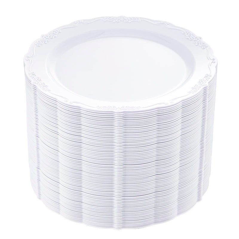 DaYammi 60PCS White Plastic Plates, Heavy Duty White Disposable Premium 7.5inch Dessert Cake Salad Appetizer Plates Hard Plastic Platos Disposable for Party Wedding - Image 1