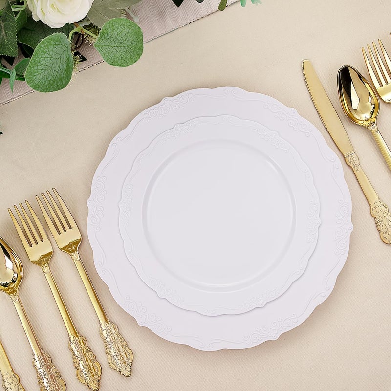 DaYammi 60PCS White Plastic Plates, Heavy Duty White Disposable Premium 7.5inch Dessert Cake Salad Appetizer Plates Hard Plastic Platos Disposable for Party Wedding - Image 2