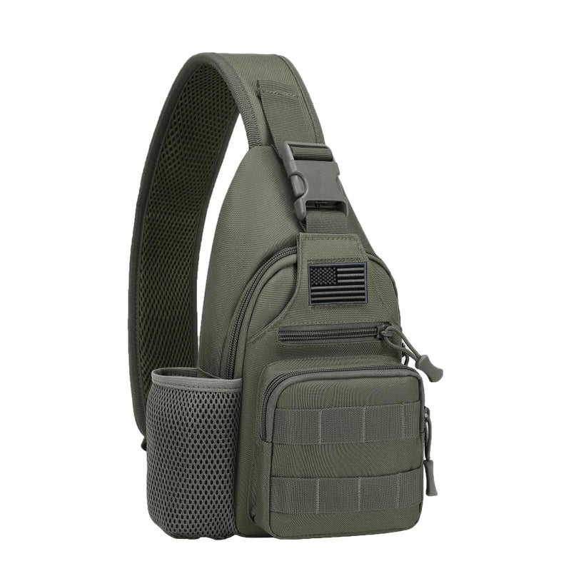 ZHIERNA Tactical Crossbody Bag for Men with Water Bottle Holder, MOLLE EDC Shoulder Sling Chest Bags with USB Charging Port for Travel Walk(Grey Green) - Image 1