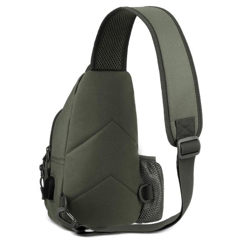 ZHIERNA Tactical Crossbody Bag for Men with Water Bottle Holder, MOLLE EDC Shoulder Sling Chest Bags with USB Charging Port for Travel Walk(Grey Green) - Image 5