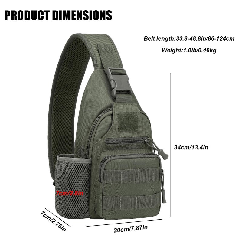 ZHIERNA Tactical Crossbody Bag for Men with Water Bottle Holder, MOLLE EDC Shoulder Sling Chest Bags with USB Charging Port for Travel Walk(Grey Green) - Image 2