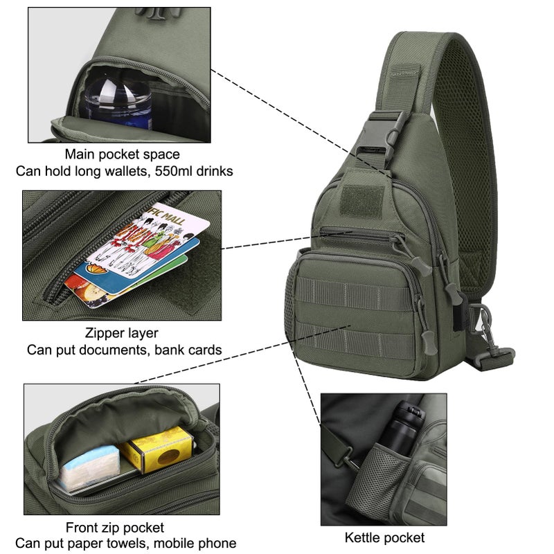 ZHIERNA Tactical Crossbody Bag for Men with Water Bottle Holder, MOLLE EDC Shoulder Sling Chest Bags with USB Charging Port for Travel Walk(Grey Green) - Image 4
