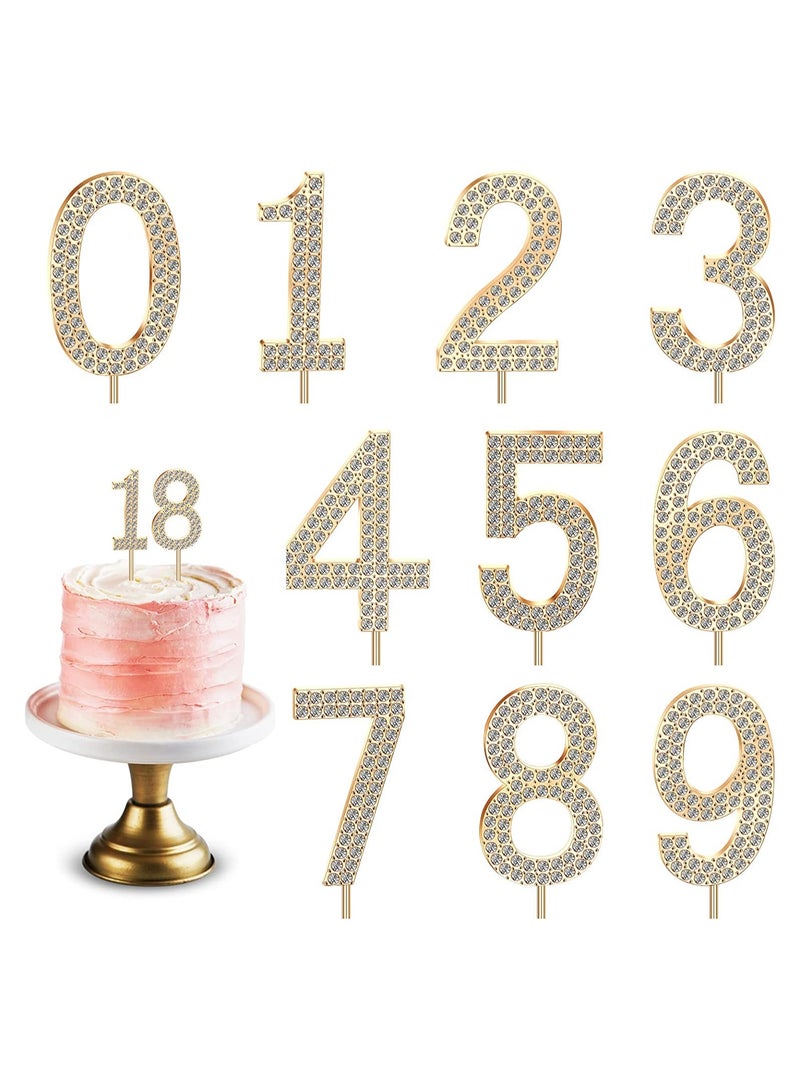 Zikra Number 0-9 Birthday Cake Toppers Bling Rhinestone Happy Birthday Cake Decorations Metal Alloy Large Number Cupcake Toppers Glitter Cake Topper Numbers for Party Wedding Anniversary, Set of 10 - Image 1
