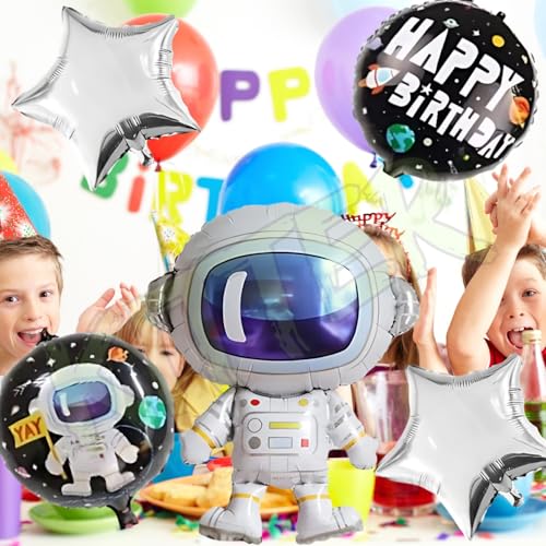 KITTER Space Theme Birthday Decorations for Kids | Astronaut Foil Balloon Set for Boys & Girls | Galaxy Outer Space Party Supplies | Happy Birthday Balloon Pack – 5 Pcs - Image 3