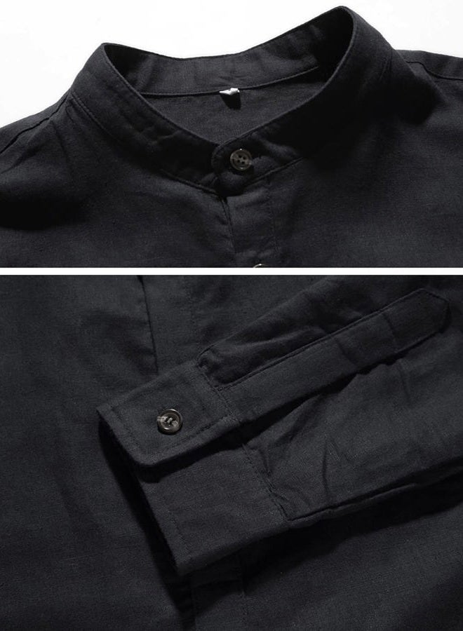 NITAGUT Men Henley Neck Long Sleeve Daily Look Linen Shirts, 03 Black, XL - Image 5