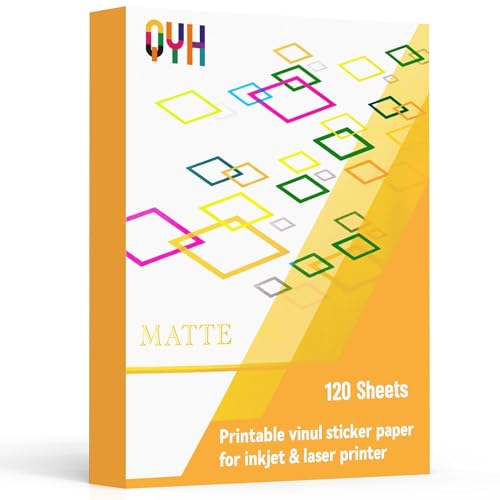 QYH Premium Matte Printable Vinyl Sticker Paper 120 Sheets 8.5"x11" White - Waterproof, Residue-Free, Compatible with Inkjet/Laser & Cricut/Silhouette - Ideal for Small Business, DIY Custom Stickers - Image 1