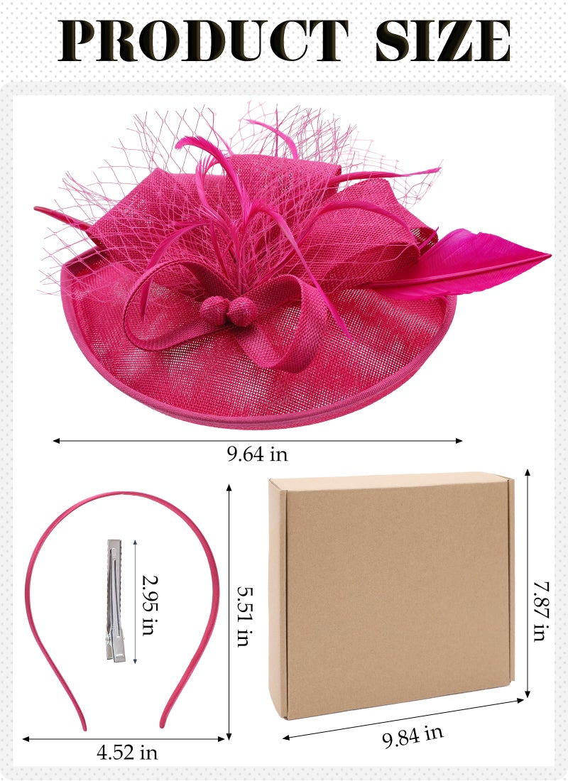 Zinniday Tea Party Hat for Women - Rose Red Derby Fascinator with Detachable Headband (9.64â€œx7.87â€ / Head Circumference 21.5â€œ-23.5â€) - Lightweight Feather & Polyester - Image 2