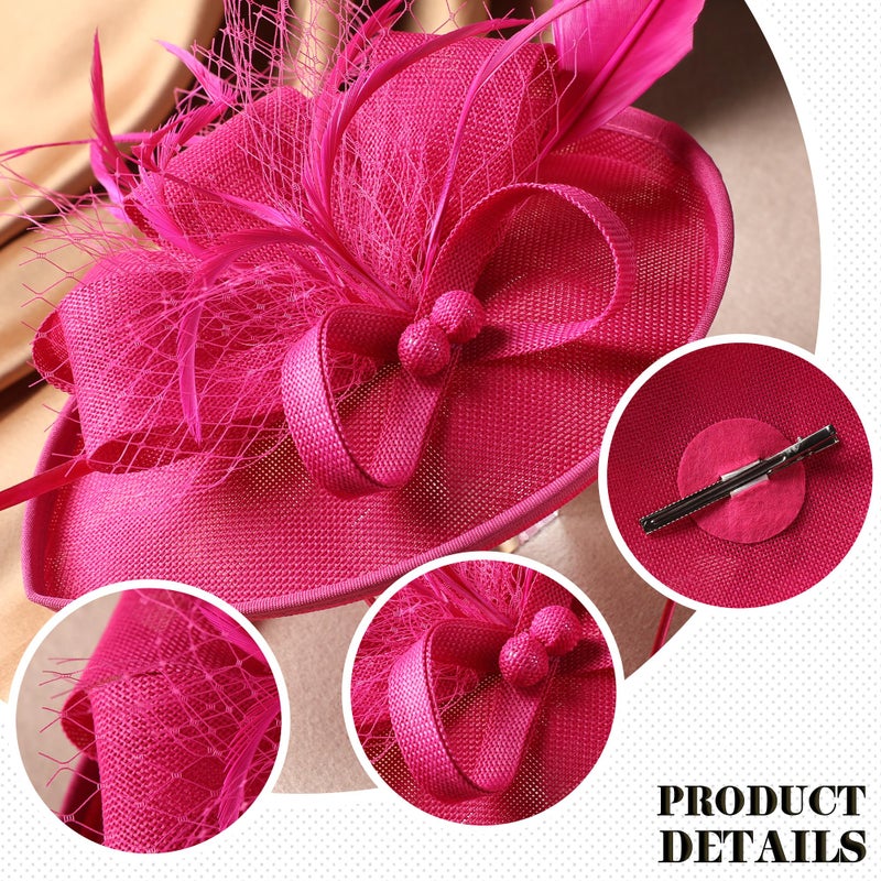 Zinniday Tea Party Hat for Women - Rose Red Derby Fascinator with Detachable Headband (9.64â€œx7.87â€ / Head Circumference 21.5â€œ-23.5â€) - Lightweight Feather & Polyester - Image 5