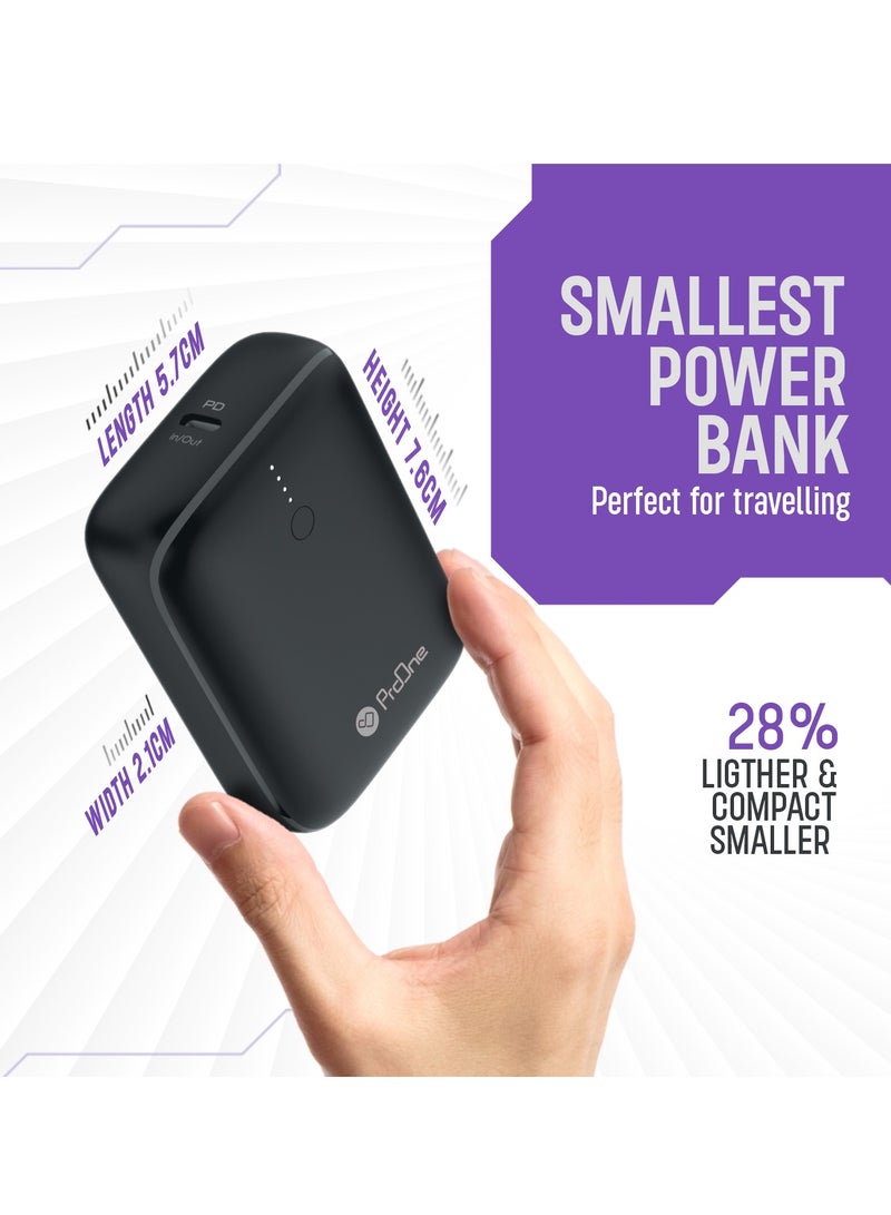 ProOne Small Lightweight 22.5W Fast Charging mini 10000mAh ProOne PPB5117 Portable Power Bank With QC3.0 & PD Charging, Compatible with iPhone, Samsung, Huawei, Xiomi, etc.  - Image 3