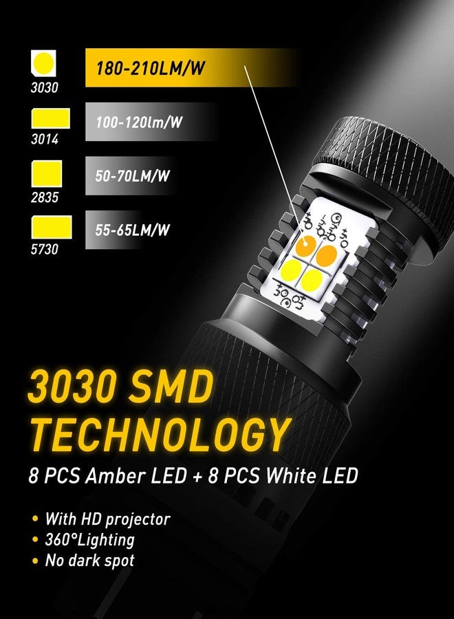 أوكسيتو مصابيح AUXITO LED ثنائية اللون أبيض وأصفر 3157 3155 3457 4157 مع شرائح بروجكتور 3030 لإشارات الانعطاف وأضواء التوقف في السيارة، (عبوة من قطعتين) - Image 2