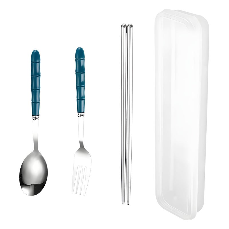 24 Piece Stainless Steel Tableware Set For 8 Dark Blue Portable Cutlery With Storage Box - Image 2