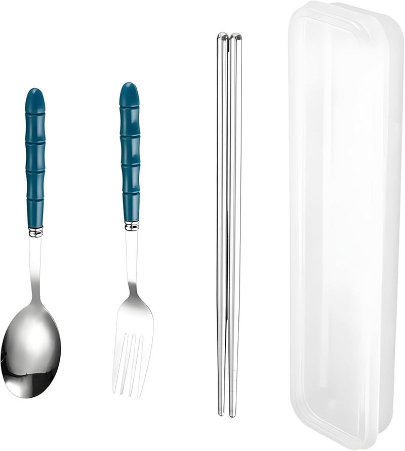 24 Piece Stainless Steel Tableware Set For 8 Dark Blue Portable Cutlery With Storage Box - Image 1