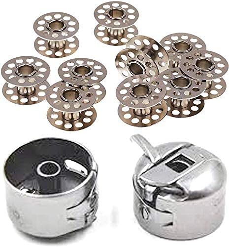 Metal Sewing Machine Bobbins Multicolour 10 Bobbins and 1 Bobbin Case