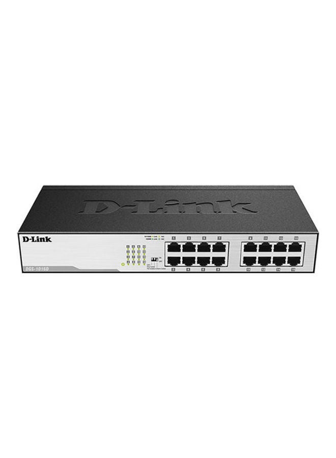 DGS-1016D 16-Port Gigabit Unmanaged Desktop Switch | Energy-Efficient Ethernet (EEE), 802.3x Flow Control, Jumbo Frame Support, Port Isolation, and Storm Control | Surge/Lightning Protection, RoHS Compliant, 32 Gbps Switching Capacity, 23.81 Mpps Forwarding Rate, 10.07W Power Consumption | DGS-1016D