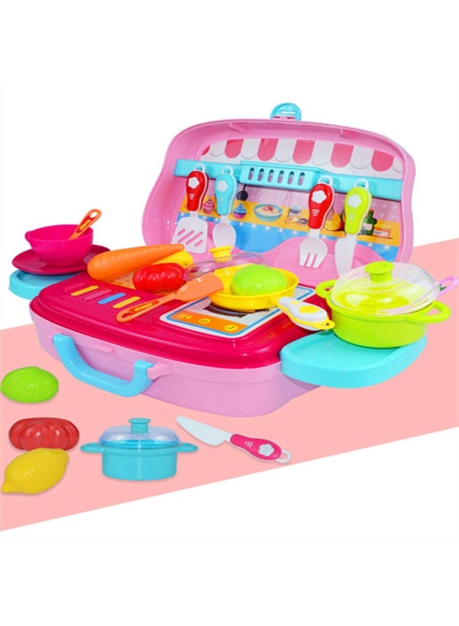 حديقة الألعاب مجموعة ألعاب المطبخ المحمولة للأطفال – حقيبة طهي صغيرة مع أدوات، فواكه وخضروات للبنات - Image 3