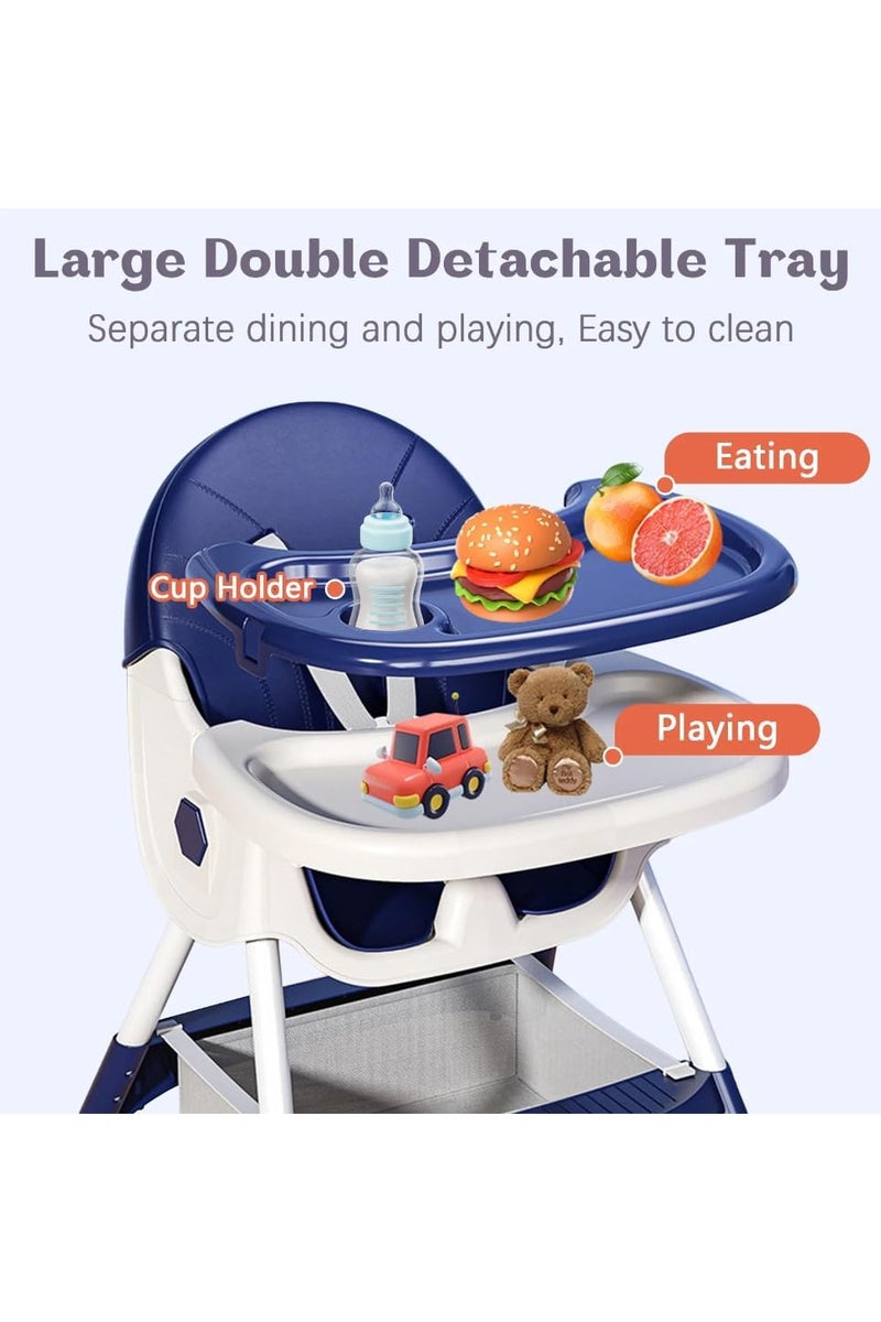 كرسي طعام مرتفع للأطفال 6 في 1 ، كرسي طعام ولعب قابل للطي مع صينية عشاء مزدوجة، عجلات قابلة للإزالة، رف ألعاب، كرسي هزاز قابل للإمالة، 6... - Image 4