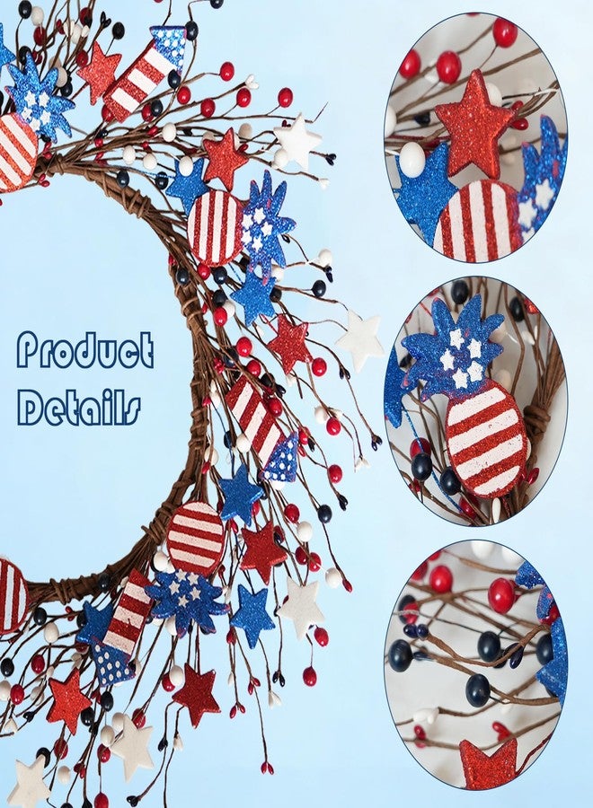 Egolot 22 Inch Patriotic Glitter Star Pineapple Rocket Wreath for Front Door, Forth of July Red White Blue Wreath with Bow for Indoor Outdoor, Memorial Day Independence Day Home Decor Wreaths - Image 2