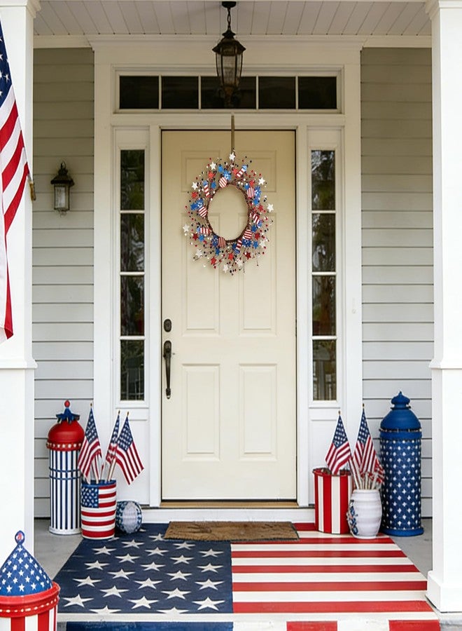 Egolot 22 Inch Patriotic Glitter Star Pineapple Rocket Wreath for Front Door, Forth of July Red White Blue Wreath with Bow for Indoor Outdoor, Memorial Day Independence Day Home Decor Wreaths - Image 4