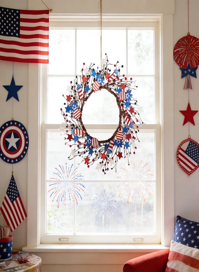 Egolot 22 Inch Patriotic Glitter Star Pineapple Rocket Wreath for Front Door, Forth of July Red White Blue Wreath with Bow for Indoor Outdoor, Memorial Day Independence Day Home Decor Wreaths - Image 5