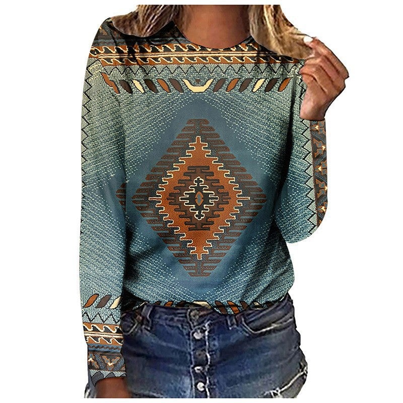 T-Shirt Retro Series Digital 3D Printing Women'S Street Long Sleeve Sports T-Shirt Top - Image 1