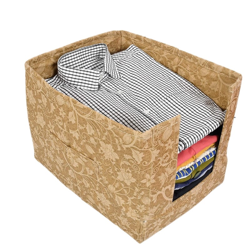 Kuber Industries Metallic Print 4 Pieces Non Woven Shirt StackerShirt Organizer Wardrobe Organizer BeigeKUBMART1644 Standard - Image 2