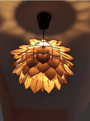 TRADY Wooden Hanging Fancy Flower Types Lamp Ceiling Light Pendant Decorative Chandelier Light for Living Room, Restaurant Decoration(1-Pcs) - Image 5
