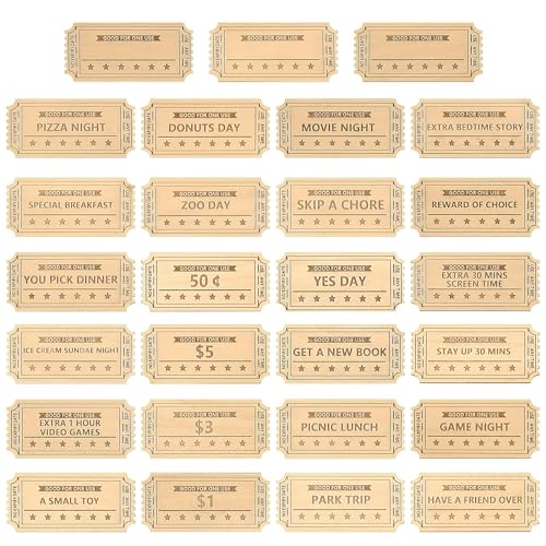 CypherX Kids Reward Tokens, Unique Birthday Wooden Tokens for Kids, 24 Redeemable Tokens + 3 Blank DIY Tokens, Coupon Shaped (Not for Easter Eggs) - Image 5