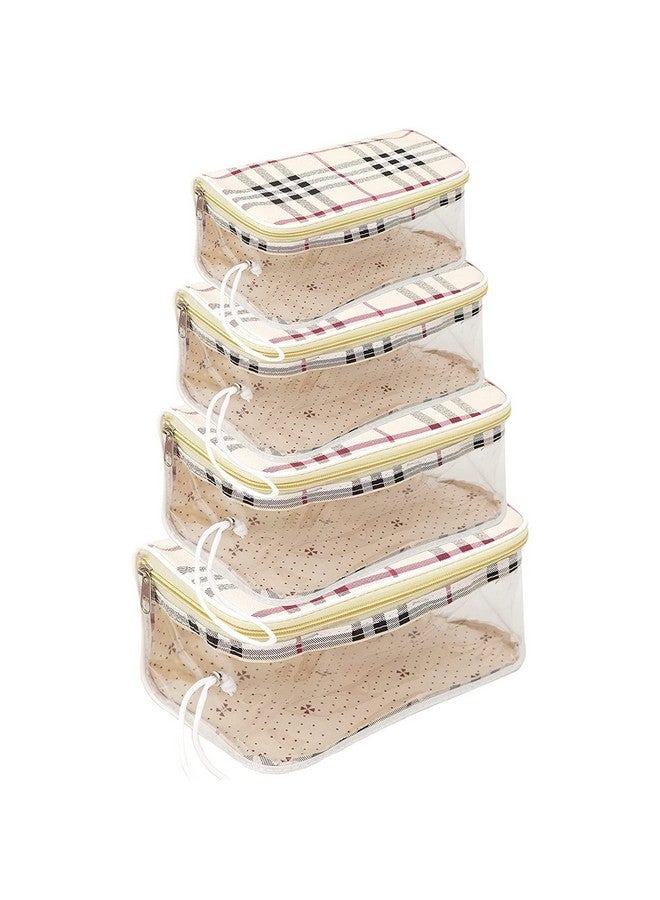 Flywind Transparent Travel Toiletry Pouch Makeup Cosmetic Jewellery Bag Travelling Organiser Medicine Stationery Accessories Shaving kit Holder Women Girls Unisex Men (White Checks) Set of 4 - Image 1