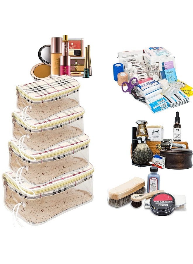 Flywind Transparent Travel Toiletry Pouch Makeup Cosmetic Jewellery Bag Travelling Organiser Medicine Stationery Accessories Shaving kit Holder Women Girls Unisex Men (White Checks) Set of 4 - Image 4