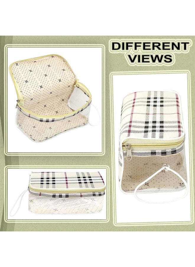 Flywind Transparent Travel Toiletry Pouch Makeup Cosmetic Jewellery Bag Travelling Organiser Medicine Stationery Accessories Shaving kit Holder Women Girls Unisex Men (White Checks) Set of 4 - Image 3