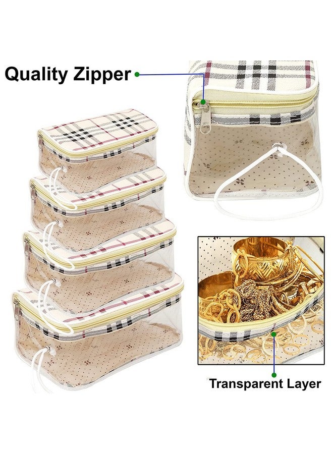 Flywind Transparent Travel Toiletry Pouch Makeup Cosmetic Jewellery Bag Travelling Organiser Medicine Stationery Accessories Shaving kit Holder Women Girls Unisex Men (White Checks) Set of 4 - Image 5