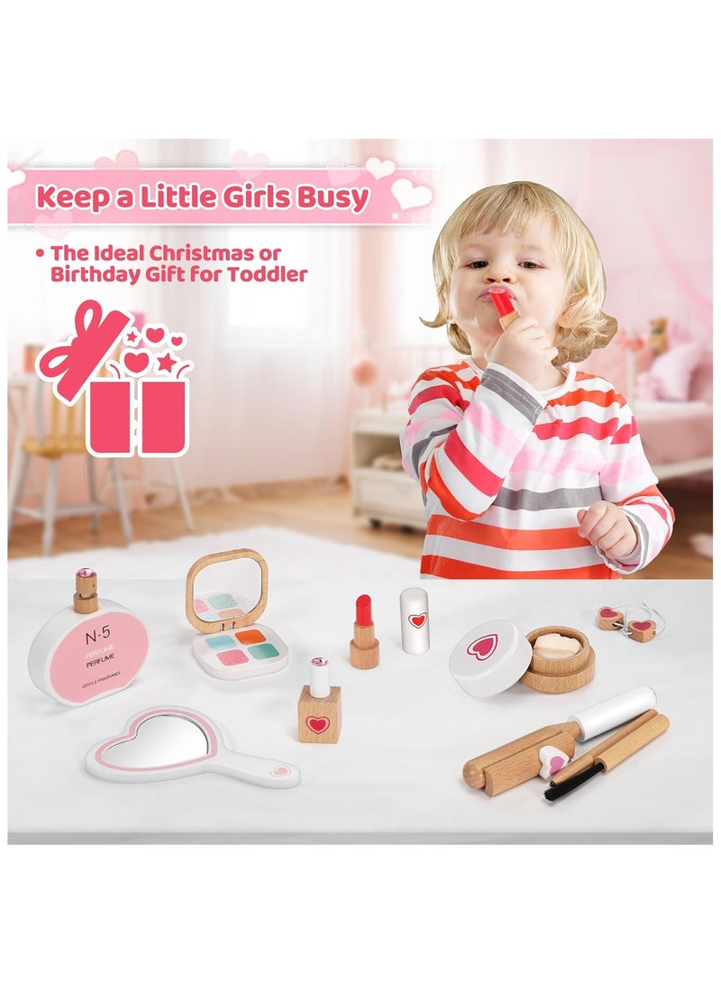 NNEWVANTE 16-Piece Wooden Makeup Toy Set, Pretend Play Makeup Kit for Toddlers & Little Girls Aged 3-8, Fake Makeup and Beauty Salon Toys,Birthday Gifts for Toddler Kids - Image 4