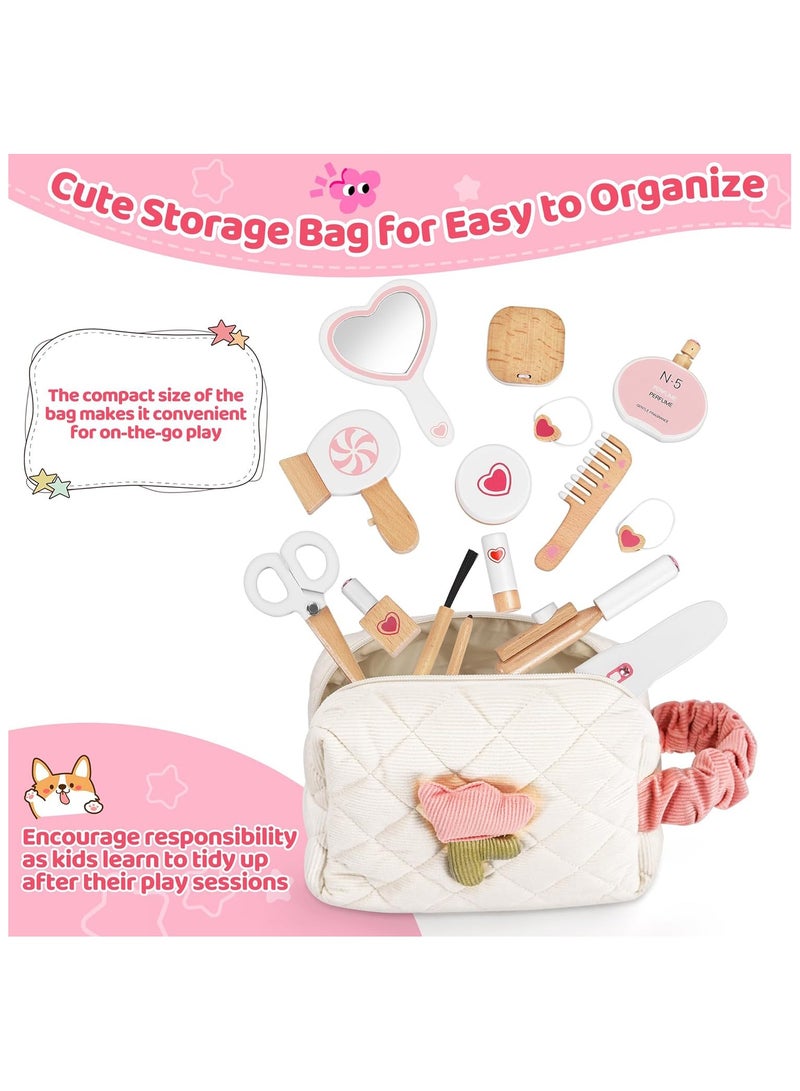 NNEWVANTE 16-Piece Wooden Makeup Toy Set, Pretend Play Makeup Kit for Toddlers & Little Girls Aged 3-8, Fake Makeup and Beauty Salon Toys,Birthday Gifts for Toddler Kids - Image 5