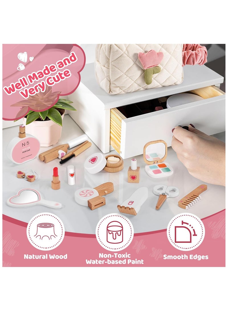 NNEWVANTE 16-Piece Wooden Makeup Toy Set, Pretend Play Makeup Kit for Toddlers & Little Girls Aged 3-8, Fake Makeup and Beauty Salon Toys,Birthday Gifts for Toddler Kids - Image 3