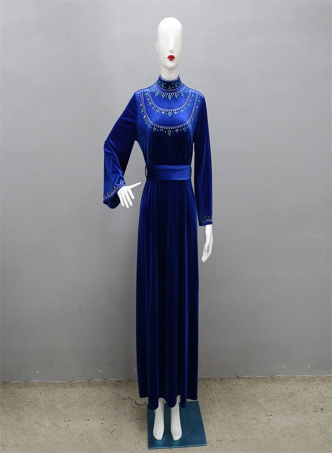 Loquat Velvet Zipper Dress Jalabiya  Musilm Blue  - Image 1