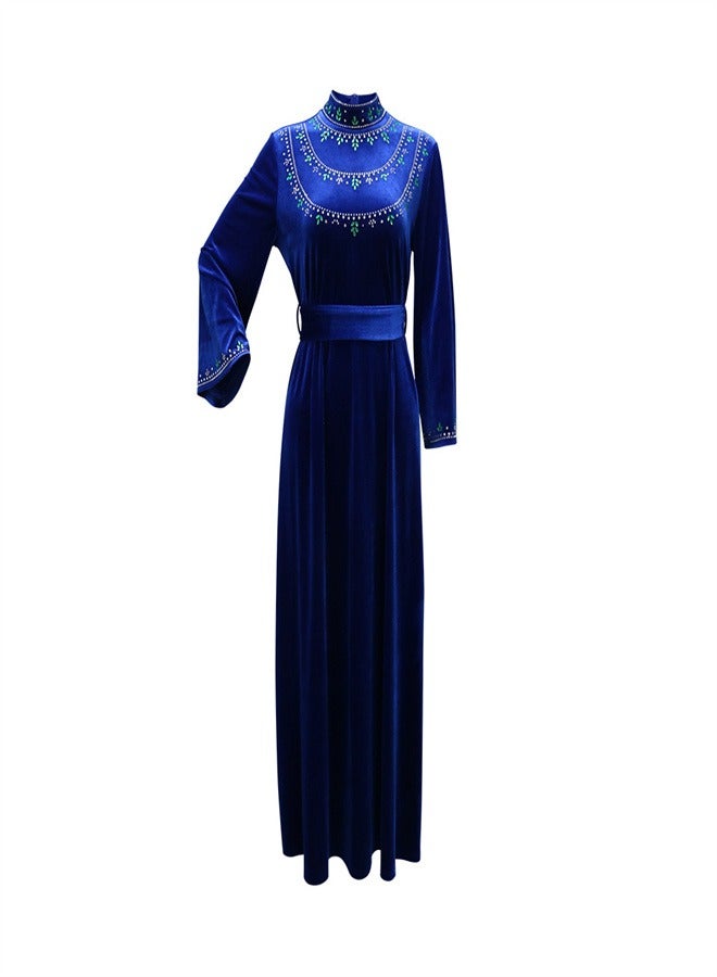 Loquat Velvet Zipper Dress Jalabiya  Musilm Blue  - Image 5