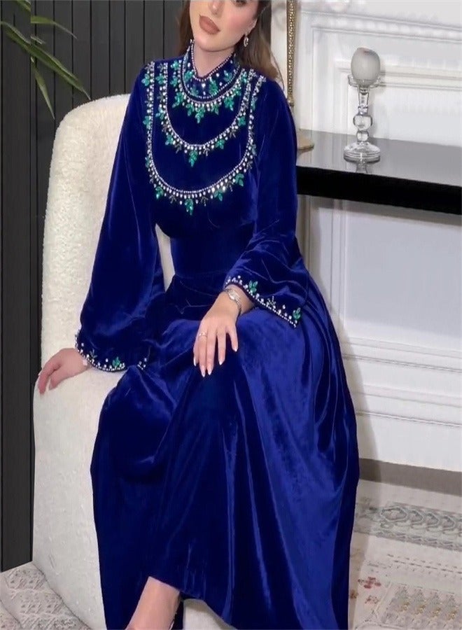 Loquat Velvet Zipper Dress Jalabiya  Musilm Blue  - Image 3