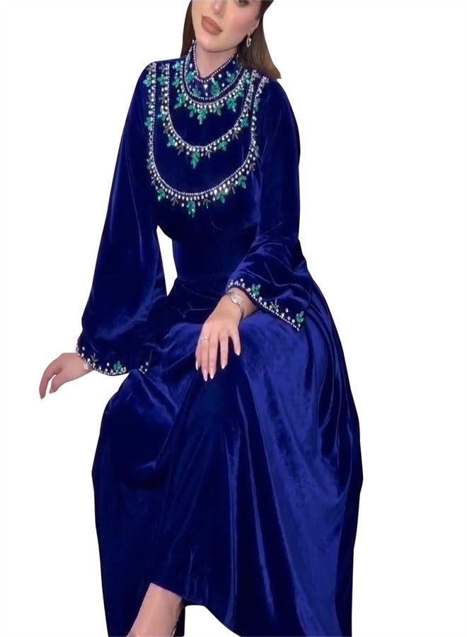 Loquat Velvet Zipper Dress Jalabiya  Musilm Blue  - Image 4