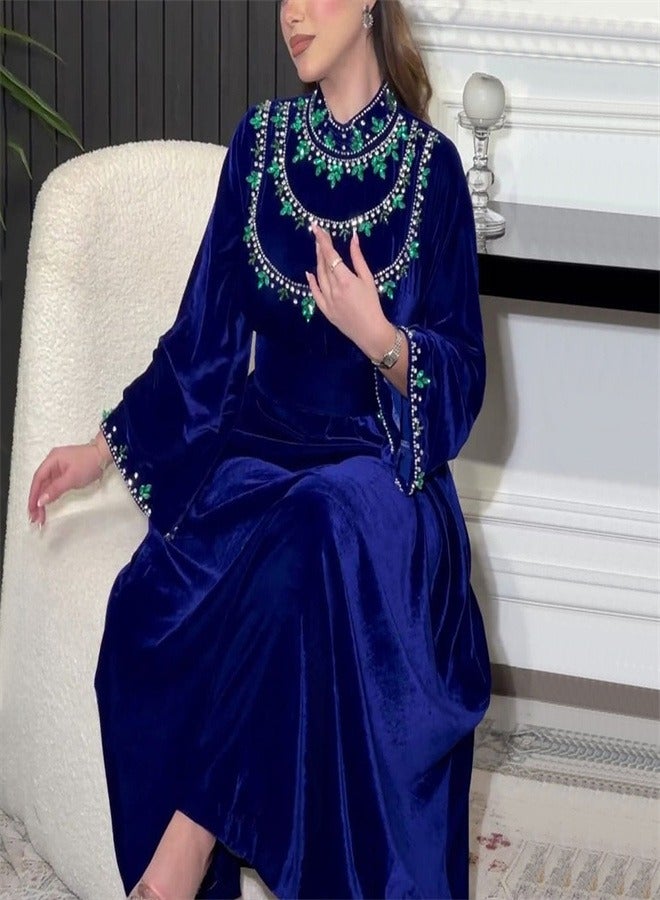 Loquat Velvet Zipper Dress Jalabiya  Musilm Blue  - Image 2