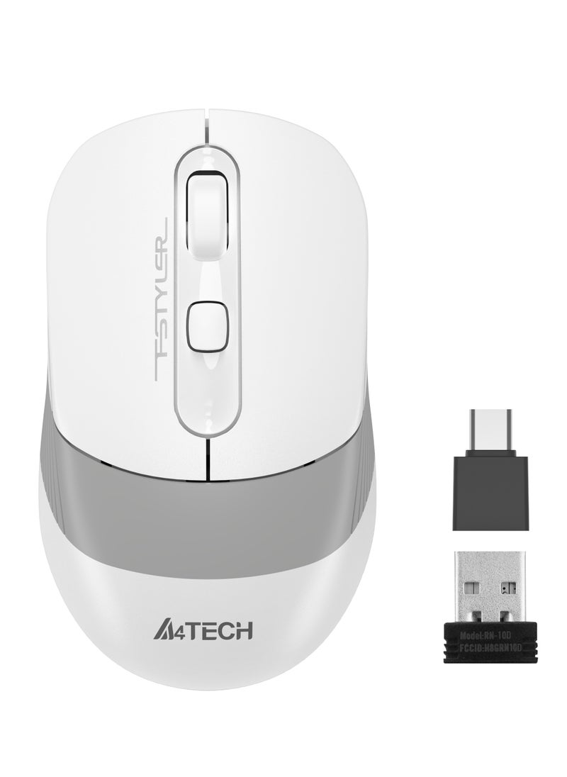 A4TECH Fstyler Dual-Functions Rechargeable Air Mouse FG10CS Air2, [Desk+Air] Bluetooth & 2.4GHz, Consistent Wireless Stability, USB Type-C Charging Cable, Windows 7/8/8.1/10/11, Grayish White  - Image 1