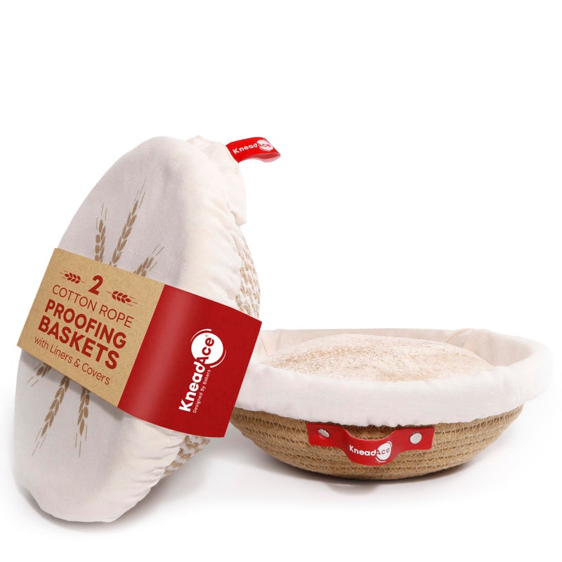 Kneadace Cotton Rope Banneton Bread Proofing Basket Set  2 X Round Bread Basket With Liners & Covers For Artisan Bread Baking  Sourdough Bread Baking Supplies - Image 1