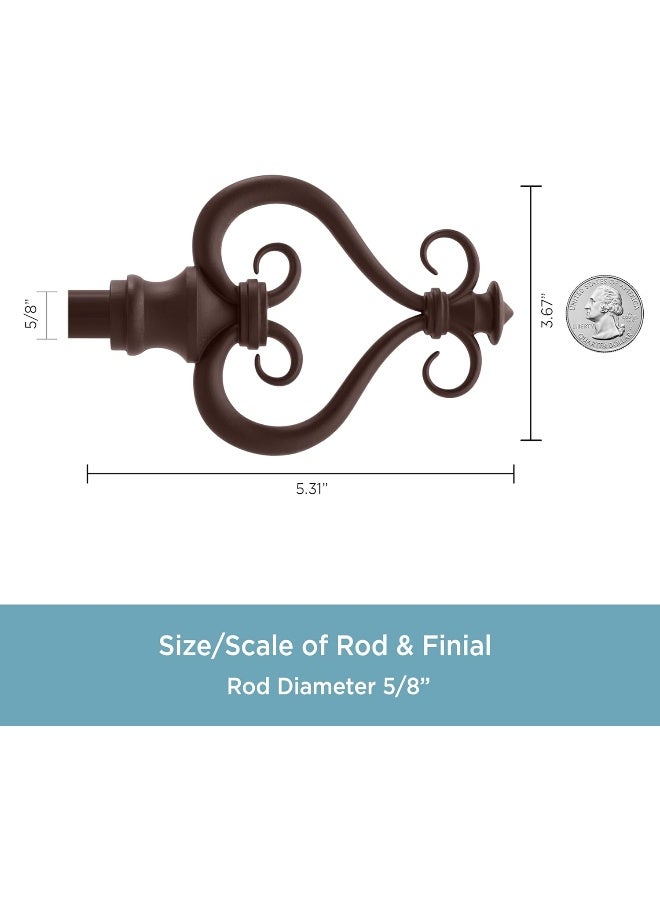 Kenney KN65406 Serena Large Plastic Heart Scroll End Standard Decorative Window Curtain Rod, 28-48" Adjustable Length, Chocolate Finish, 5/8" Diameter Steel Tube - Image 5
