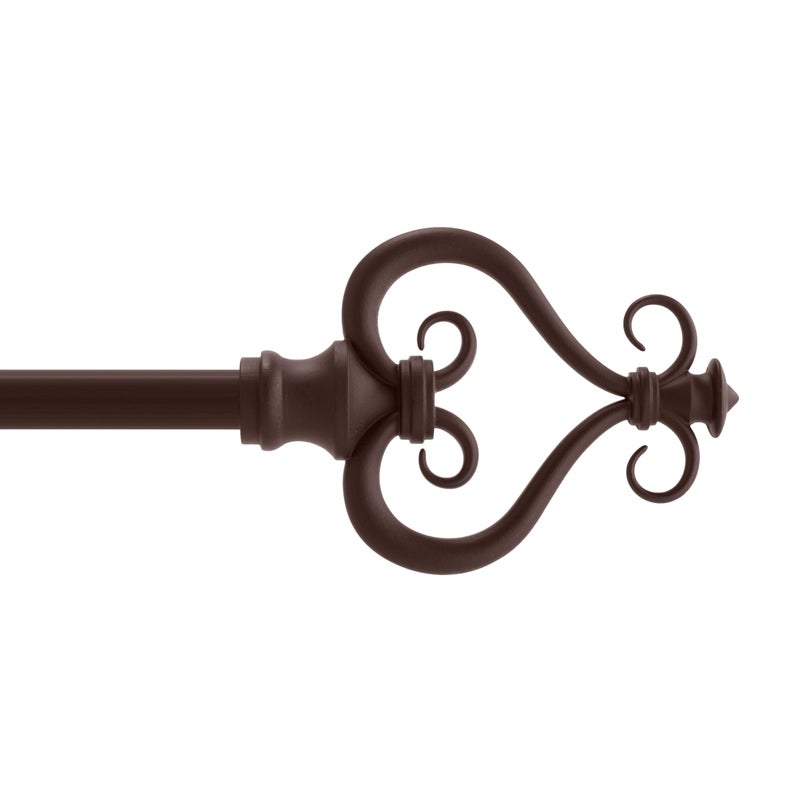 Kenney KN65406 Serena Large Plastic Heart Scroll End Standard Decorative Window Curtain Rod, 28-48" Adjustable Length, Chocolate Finish, 5/8" Diameter Steel Tube - Image 1