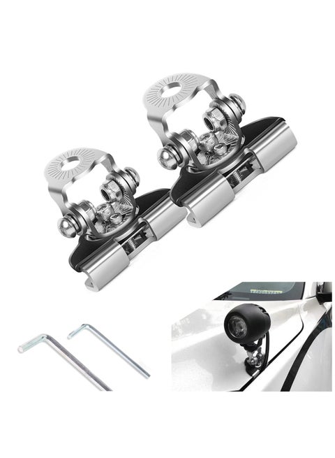 LED Light Base Mounting Bracket 2 PCS Universal Adjustable Pillar Hood Led Work Light Mount Bracket Angle Adjustable Shock Absorbing Hood Spotlight Non Destructive Bracket for Most Models Silver