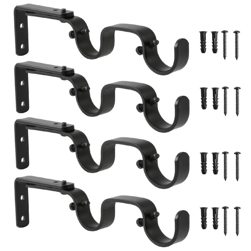 Anndason Anndason Heavy Duty Curtain Rod Brackets  Adjustable Double Rod Holders 1 Inch 4 PCS Black 