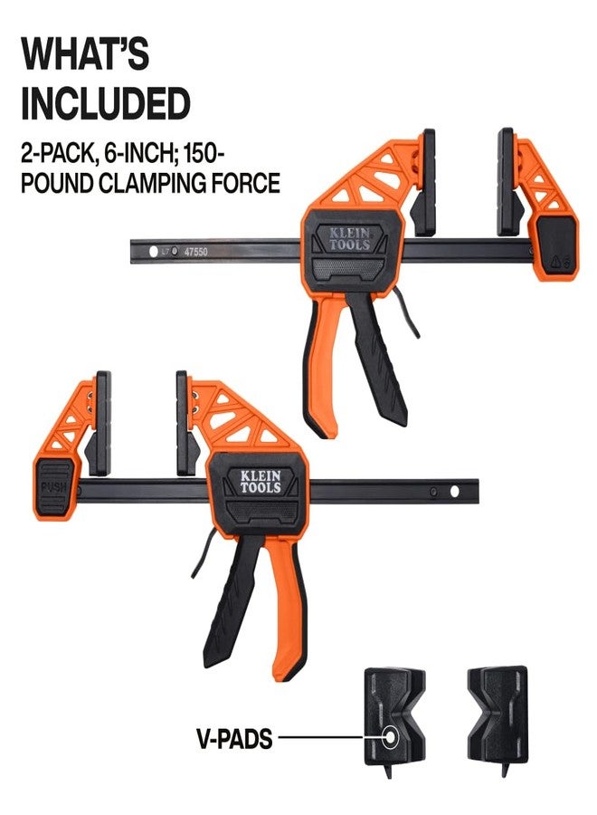 Klein Tools 47550 Speed-Klamp 6-Inch, Clamp/Spreader 2-Pack, 150-Pound Clamping Force, One-Handed-Operation for Woodworking and Metal Projects - Image 2