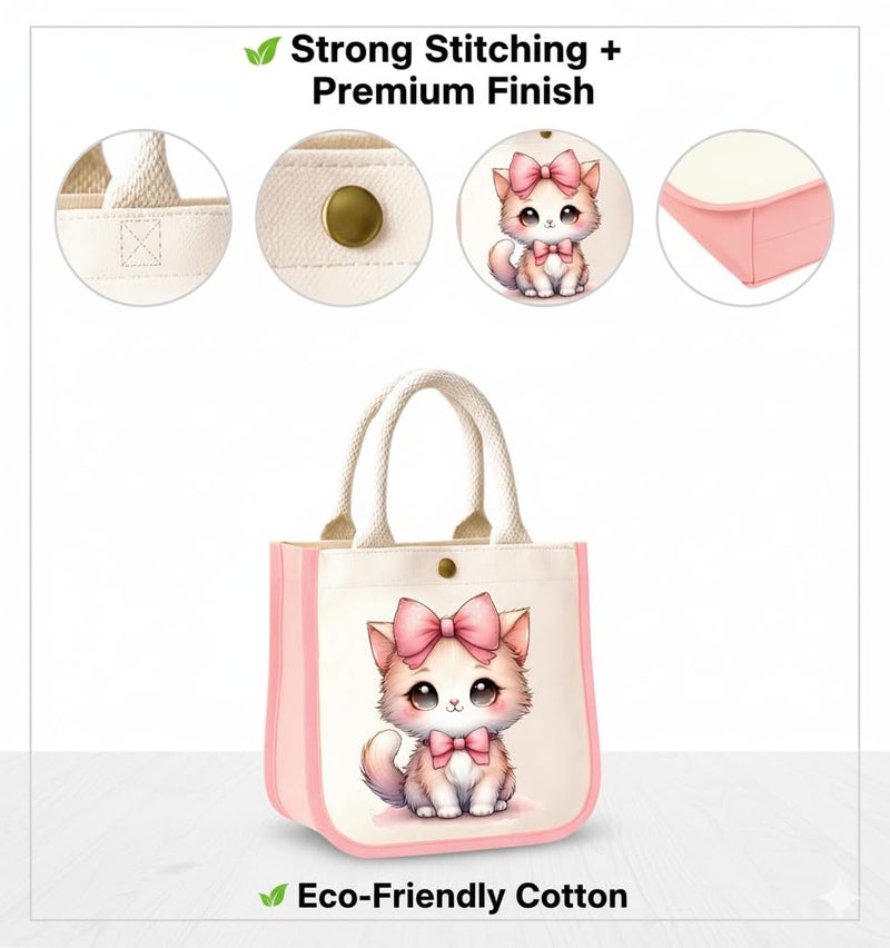 HOBBY INDIA Kids Lunch Bag | Cute & Stylish Mini Tiffin Bag for Boys & Girls | Cute Cotton Cartoon Design I Perfect For Picnic Tuition School, Preschool & Playschool (Cat) - Image 5
