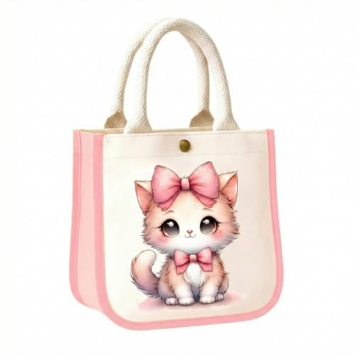 HOBBY INDIA Kids Lunch Bag | Cute & Stylish Mini Tiffin Bag for Boys & Girls | Cute Cotton Cartoon Design I Perfect For Picnic Tuition School, Preschool & Playschool (Cat) - Image 1
